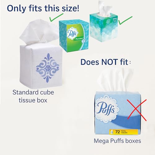 Jacaranda Living Square Tissue Box Cover, Linen/Cotton Fabric Tissue Holder, Decorative Cloth Tissue Cube Cover, Scrolls Designs, English Scroll (Duck Egg Blue) - color: English Scroll (Duck Egg Blue)
