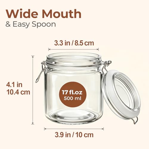 ComSaf 17 oz Overnight Oats Containers with Lids 6 Pack Wide Mouth - size: 17 fl oz x 6 - Wide Mouth
