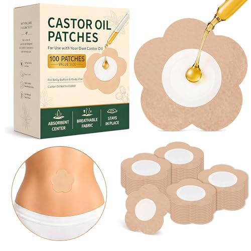 100 Count Castor Oil Patches, Disposable Pack Wrap for Belly Button & Body