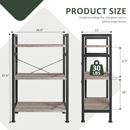 3 Tier Bookshelf, Free Standing Bookcase with Open Storage Shelves - color: Grey Wood, size: 3 Tier