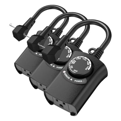 HBN Outdoor Light Timer Waterproof, Weatherproof Photocell Dusk to Dawn Light Sensor,2/4/6/8 Countdown Timer, 1 Grounded Outlet for Christmas Lights，Hallowen Deceration，1875W 15A 1/2HP (Pack of 3) - size: 1 Outlet (Pack of 3)