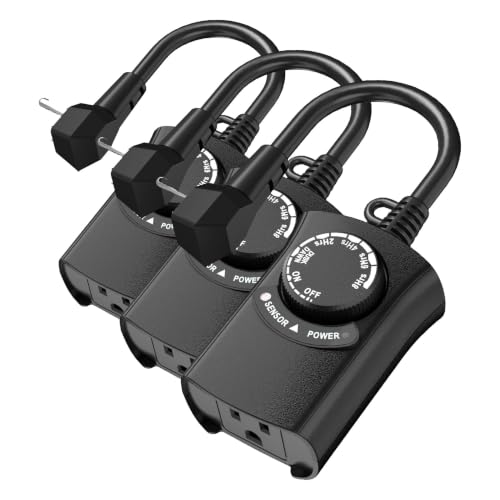 HBN Outdoor Light Timer Waterproof, Weatherproof Photocell Dusk to Dawn Light Sensor,2/4/6/8 Countdown Timer, 1 Grounded Outlet for Christmas Lights，Hallowen Deceration，1875W 15A 1/2HP (Pack of 3) - size: 1 Outlet (Pack of 3)