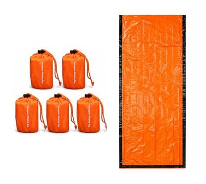 NovaMedic Emergency Sleeping Bag – 84"x36" Thermal Mylar Survival Bivy Sack – Waterproof, Lightweight & Compact Emergency Blanket for Camping, Hiking, Outdoor Survival & Travel - size: Pack of 5