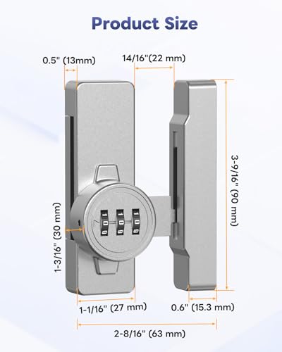 Sliding Barn Door Lock, 3-Digit Password Locks, Silver - color: Silver