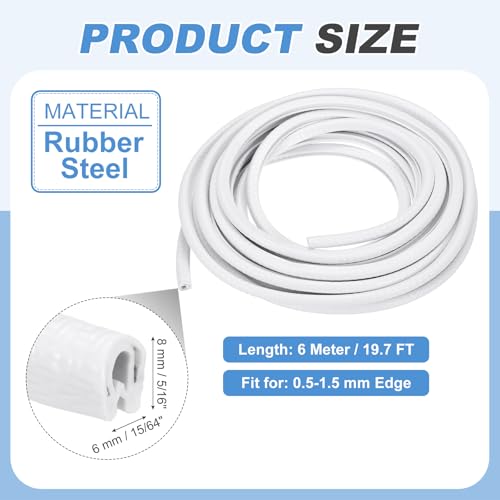PATIKIL Rubber Edge Trim Guard, 19.7 ft x 5/16" x 15/64" U Channel Edge Protector Seal Strip with Metal Clips Fit for 0.5-1.5mm Edge for Car Door Sheet Metal Hatches Table Corners, White - color: White, size: 19.7 ft x 5/16 in x 15/64 in