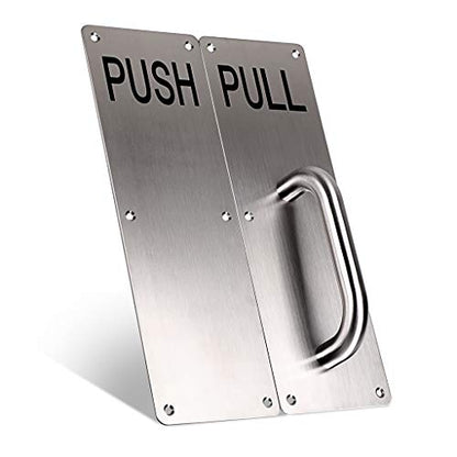 Sumnacon 12 Inch Stainess Steel Door Handle Pull and Push Plate Silver 2 Sets-for Home/Office/Warehouse/Public Places and Suitable of Wooden/Composite Door with Screws - color: Silver