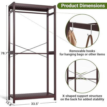 Homykic Bamboo Clothing Rack with Shelves, 33.5” Wide Clothes Rack, 78.8” H - color: Espresso, size: Standard