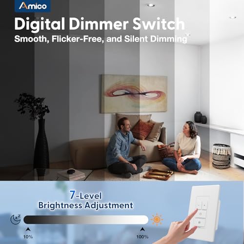 Amico Electronic Dimmer Switch, Touch Button Control, Single-Pole with LED Indicator, 150W Dimmable LED & 450W Incandescent, Includes Wall Plate, ETL Listed, 6 Pack, White - size: Standard Electronic