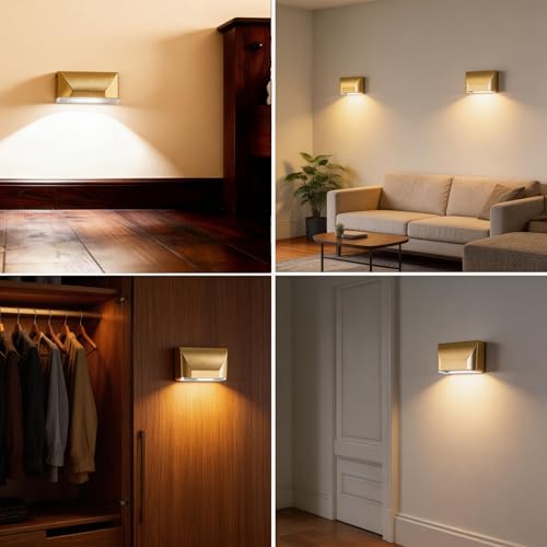 Door Light Small Motion Sensor Light Battery Powered Gold - color: Gold