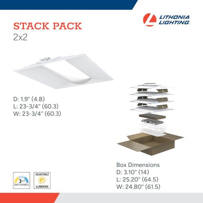 Lithonia Lighting Stack Switch 2x2 LED Troffer Light, Adj Brightness, 4-Pk