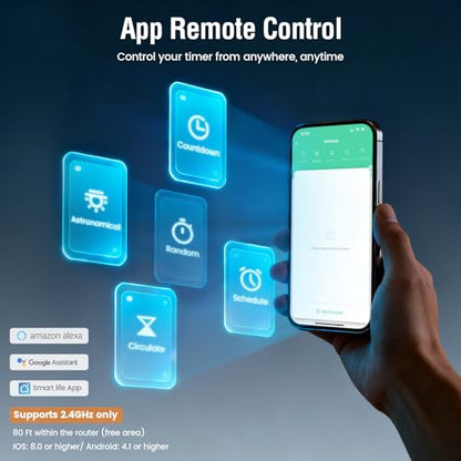 SURAIELEC 20A Heavy-Duty Outdoor WiFi Smart Timer Switch App/Voice Control