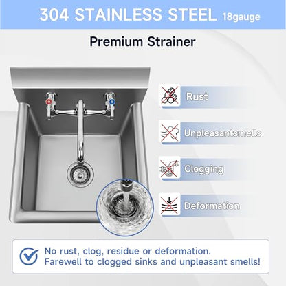 ROCKPOINT Stainless Steel Prep & Utility Sink with 8" Faucet, 1 Compartment Commercial Handmade Sink with 24" D x 24" W x 13" H Bowl for Restaurant,Kitchen,Laundry,Hotel and Home - size: 24"W x 24"D, style: compartment sink