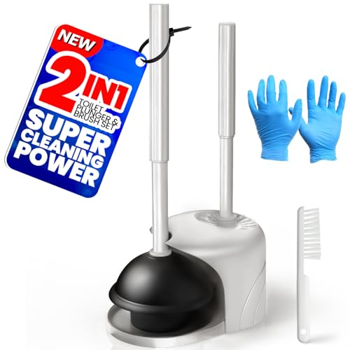 4in1 Toilet Plunger and Brush Set - Home Bathroom Cleaning Tools - color: Light Grey