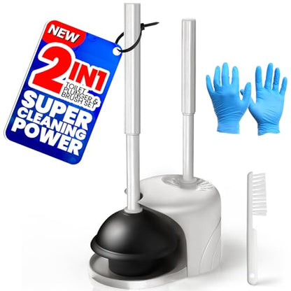 4in1 Toilet Plunger and Brush Set - Home Bathroom Cleaning Tools - color: Light Grey