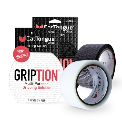 CatTongue Grips 2"x10' 2Pk Grip Tape, Non-Abrasive, Waterproof, Black/Clear - color: Black & Clear Bundle, size: 2" x 20'
