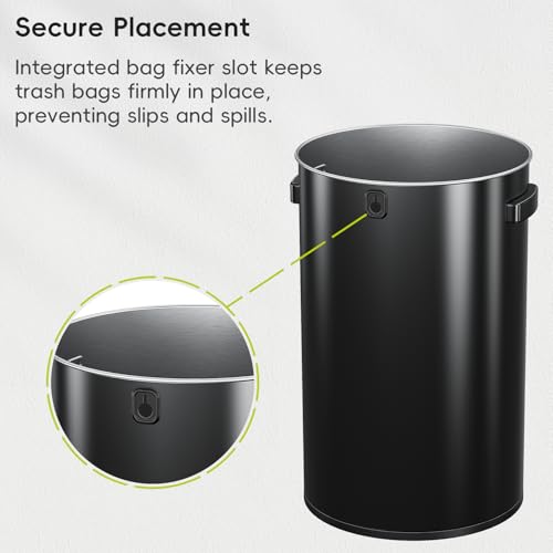 EKO 16-Gallon Round Black Stainless Steel Open Top Trash Can, Large Commercial Waste Bin with Detachable Lid and Carrying Handle, Brushed Metal Garbage Bin for Home, Office, Restaurant, Restroom - color: Matte Black, size: 60 Liter, Round
