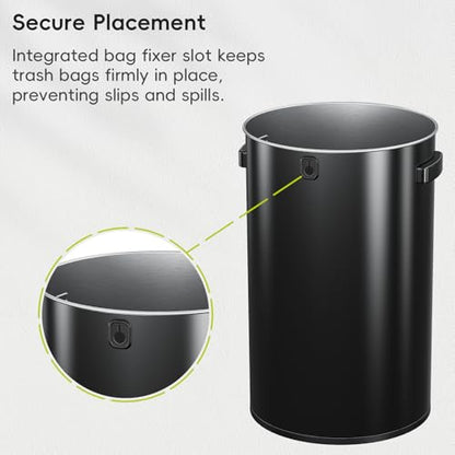 EKO 16-Gallon Round Black Stainless Steel Open Top Trash Can, Large Commercial Waste Bin with Detachable Lid and Carrying Handle, Brushed Metal Garbage Bin for Home, Office, Restaurant, Restroom - color: Matte Black, size: 60 Liter, Round