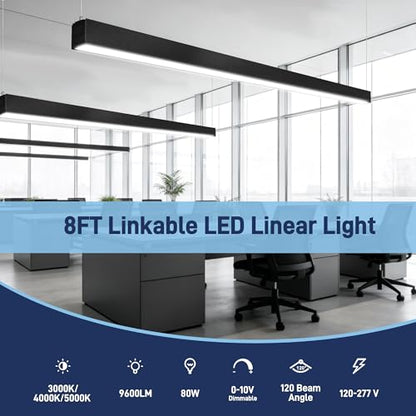 hykolity 8FT Linkable LED Linear Light, 80W 9600LM 3CCT 3000K/4000K/5000K - color: Black, size: 8FT-4Pack