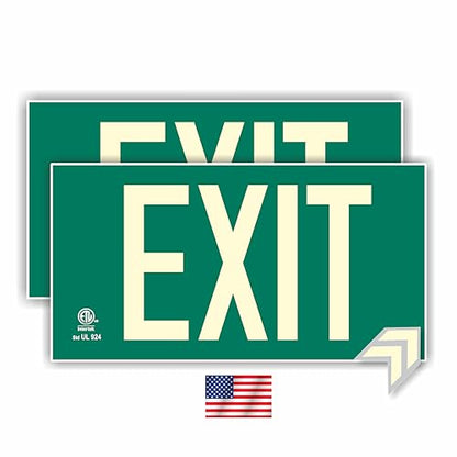 UL 924 Photoluminescent Exit Sign, Green, Pack of 2
