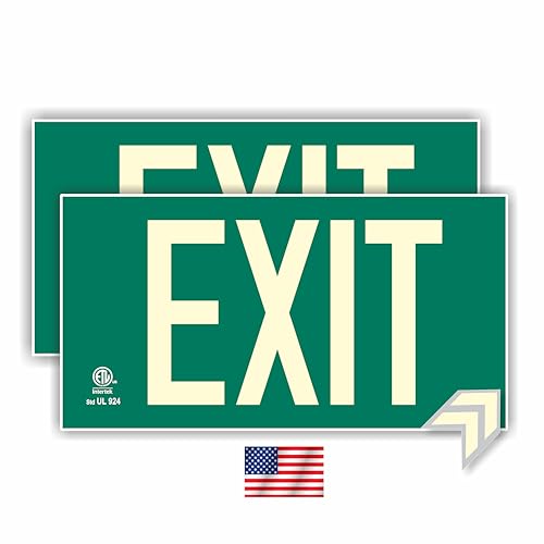 UL 924 Photoluminescent Exit Sign, Green, Pack of 2