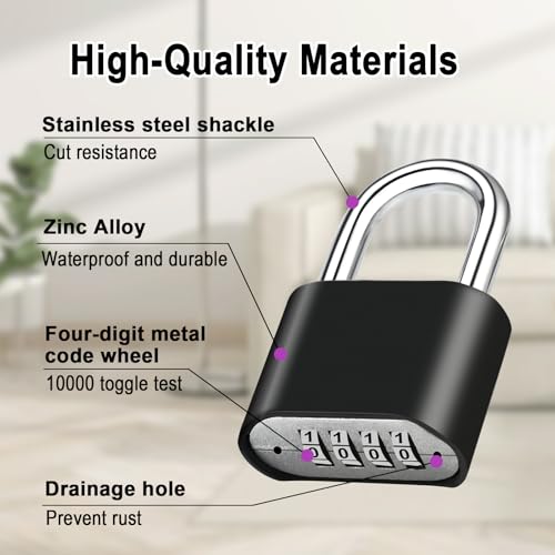 4pcs Combination Lock, 4-Digit Heavy Duty Combo Lock - color: 4pcs-Short-Black