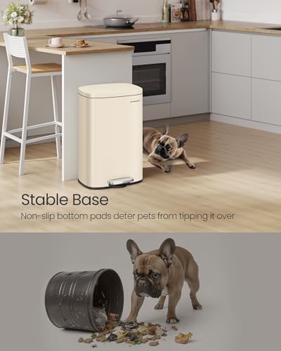 SONGMICS 13 Gallon (50 L) Trash Can, Stainless Steel, Step-On Pedal - color: Sand Beige, size: 13 Gal.
