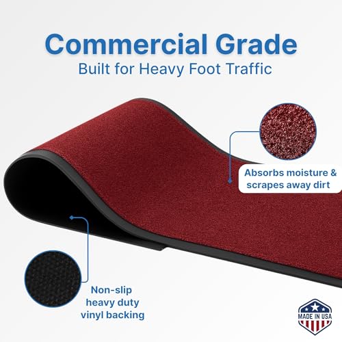 Consolidated Plastics Economy Indoor/Outdoor Entrance Floor Mat with Non-Slip Vinyl Backing, Absorbs Water, 18 Oz Heavy Duty Carpet Rug Commercial Grade (3' x 4', Red Black) - color: Red Black, size: 3' x 4'
