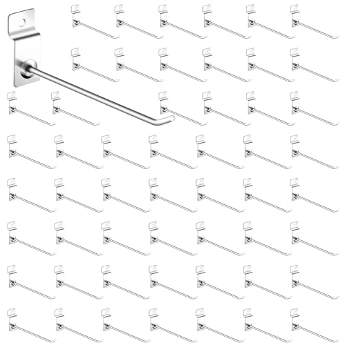 60Pcs Silver Slatwall Hooks Assortment Set, Heavy Duty Slat Wall Hanging Hook Garage Organization Accessories, Pegboard Gridwall Display Hook for Retail Home (6 Inches/15 CM) - size: 6 Inches/15 CM