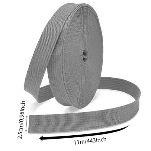 1 Inch Polypropylene Webbing Strap, 12 Yards Woven Webbing Straps for Backbag, DIY Crafting, Pet Collar, Outdoor Gear, Grey - color: Grey, size: 12 Yards