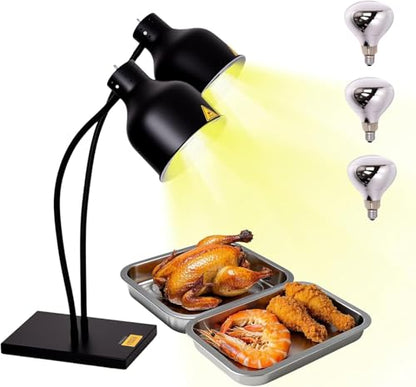 Commercial Head Food Heat Lamp, Portable Electric Food Warmer 3-Bulb 250W Electric Warming Lights for Food Service Restaurant Buffet Kitchen (Black) - color: Black