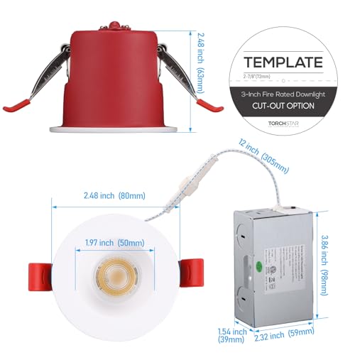 TORCHSTAR 4-Pack 3 Inch 2 Hour Fire Rated LED Recessed Light, Deep Baffle - size: 3 Inch