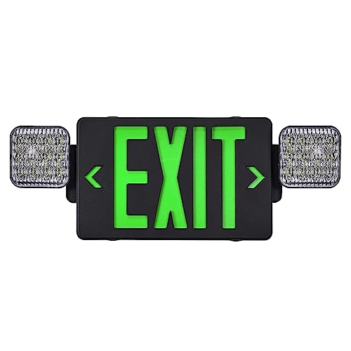 TANLUX Black Housing Exit Sign with Emergency Lights, LED Emergency Exit Light with Battery Backup, UL Listed, AC 120/277V, Commercial Emergency Lights Combo for Business - 1 Pack - color: Black Housing+Green Letter, size: 1 Pack