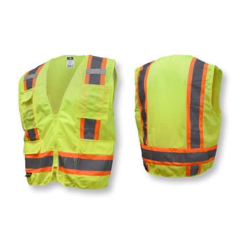 Radians SV6 Class 2 Surveyor Safety Vest, Solid Front, Mesh Back, Green 5XL - color: Safety Green, size: 5X