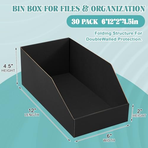 Fuyoooo 30 Pack 12 x 6 x 4. 5 Inches Cardboard Storage Bins Open Top Bin Boxes Corrugated Shelf Organizer Bins for Pantry, Parts, Garage, Snacks, Bottles, Cans or Warehouse Home Cubby, Black - size: 12 x 6 x 4. 5 Inches