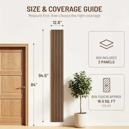 Amsleekey 2-Pack 94.5″x12.6″ Acoustic Wood Slat Wall Panels, 4 Hooks, Teak - color: Teak, size: 94.5 x 12.6 in - 2 pcs