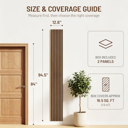 Amsleekey 2-Pack 94.5″x12.6″ Acoustic Wood Slat Wall Panels, 4 Hooks, Teak - color: Teak, size: 94.5 x 12.6 in - 2 pcs