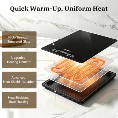 4-in-1 Electric Warming Tray with Independent Zone Control, 47.2"x15.7" Extra Large 4MM Tempered Glass Food Warmer, 9 Temp Settings 86-248°F & Timer, Modular Hot Plate for Buffet, Catering & Parties - size: 47.2"x15.7"