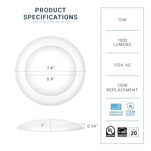PARMIDA (4 Pack) 5/6 Inch Dimmable LED Disk Light Surface Flush Mount 15W, UL Listed, Recessed Retrofit Ceiling Disc Lights, Energy Star, Installs into Junction Box Or Recessed Can, 1050lm - 2700K - color: 2700K (Warm White), size: 4 Pack