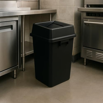 1 Pack Black 19 Gallon Square Commercial Trash Can with Lid, Heavy Duty Plastic Waste Bin with Venting Channels and Built-in Handles - color: Black, size: 19 Gallon
