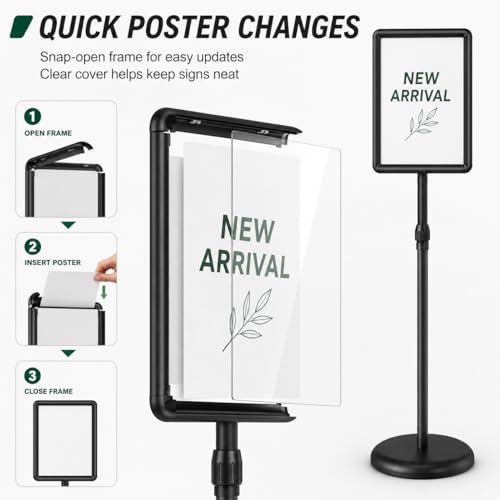 Sign Holder Stand Display: 8.5×11 Inch Adjustable Standing Signage Stand with Snap Frame for Malls Schools Restaurants