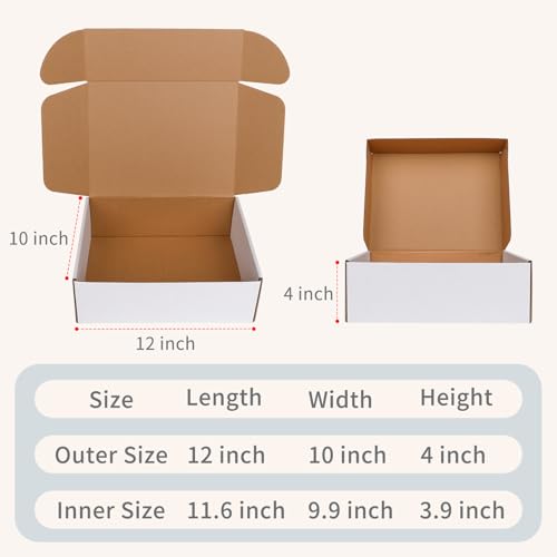 Fishat 12" x 10" x 4" White Corrugated Cardboard Shipping Boxes Set of 15 - size: 12" x 10" x 4"