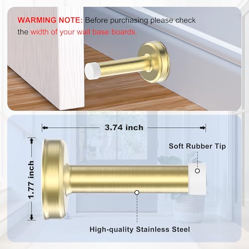 2 Pack Door Stops, Stainless Steel Door Stoppers, No Drilling Door Stops for Bottom and Top of Door, Gold - color: Gold, size: 2 Pack