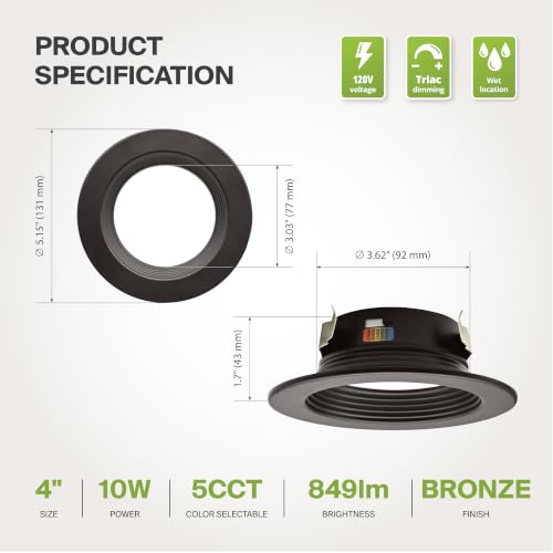 ASD 12 Pack Bronze 4 Inch Retrofit LED Recessed Light, 5CCT Wafer Lights - color: Bronze, size: 12 Pack