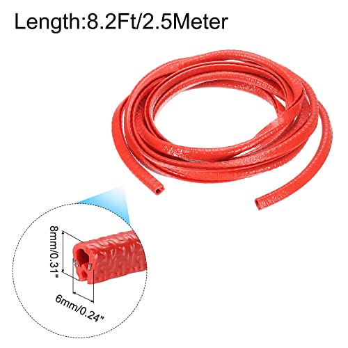 uxcell Edge Trim Red U Shape Edge Protector Rubber with Steel Clips Fits 1/64"-1/16" Edge 8.2Ft/2.5Meter Length Door Edge Guards - color: Red, size: 8.2 Ft