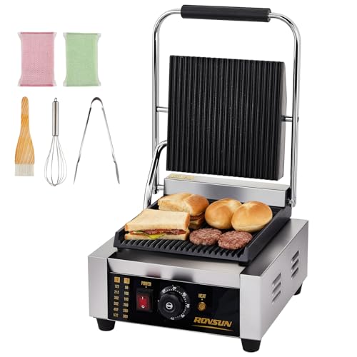 Bonnlo 811 Commercial Sandwich Make, 1800W Stainless Steel Countertop Panini Press Grill with Adjustable Temp 122°F–572°F, For Steak, Burgers, Home & Restaurant Use, 110V, Silver - size: 12"D x 12.2"W x 8"H