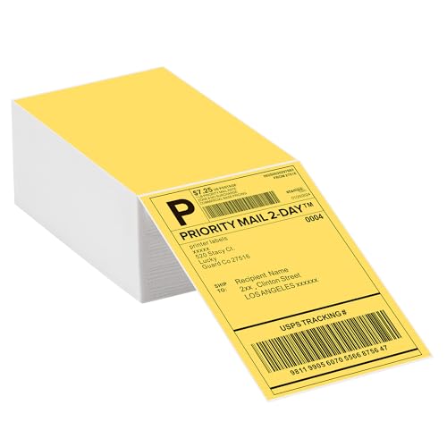 4"x6" Yellow Direct Thermal Labels, 500 Fanfold Shipping & Address Label Paper, Self-Adhesive Stickers for Thermal Printer, 1 Stack - style: 500 Labels-Yellow