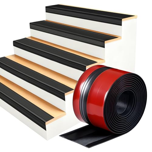 Stair Edge Protector, 12Ft Pre-Angled L-Shaped Stair Nosing with Self-Adhesive, Rubber Trim for Indoor/Outdoor Home & RV Steps - size: 12 FT
