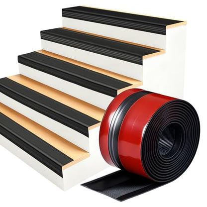 Stair Edge Protector, 12Ft Pre-Angled L-Shaped Stair Nosing with Self-Adhesive, Rubber Trim for Indoor/Outdoor Home & RV Steps - size: 12 FT