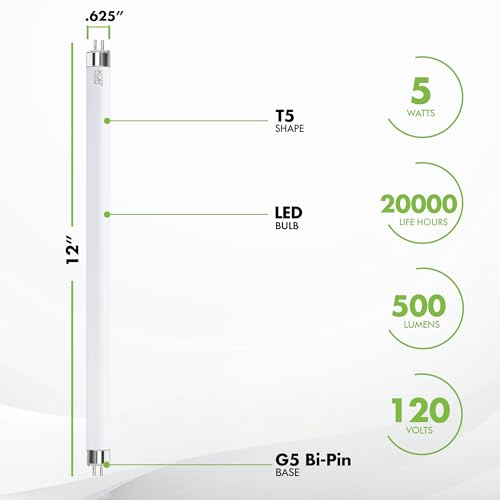 KOR F8T5/WW T5 LED Tube Light Bulbs, 12-Inch, 5W, 500 Lumens, 4-Pack - color: Warm White (3000k)