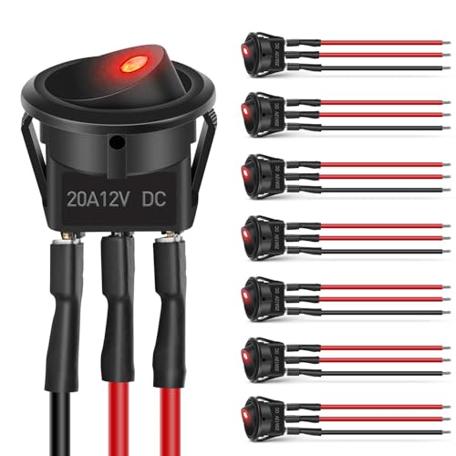 Nilight 8PCS LED Rocker Switch 12V 20A Blue Lighted ON Off Round Toggle - color: 8Pcs LED Switch Red